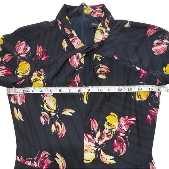 Banana Republic New Dress Twist Neck Short Sleeve Sheath Floral Navy Blue 0 XS - Picture 12 of 16